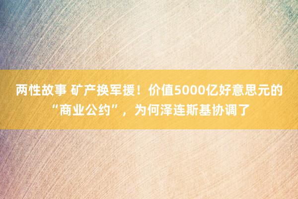 两性故事 矿产换军援！价值5000亿好意思元的“商业公约”，为何泽连斯基协调了