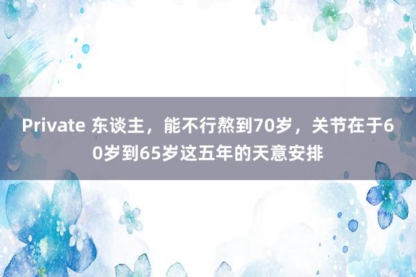 Private 东谈主，能不行熬到70岁，关节在于60岁到65岁这五年的天意安排